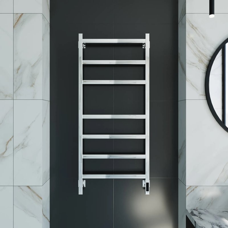 Полотенцесушитель электрический Grota Nosto 530х1200 NP EL 120x55 см, подключение справа, слева, скрытое подключение справа, глянцевый хром, лесенка