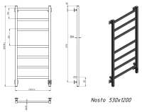 Полотенцесушитель электрический Grota Nosto 530х1200 NP EL 120x55 см, подключение справа, слева, скрытое подключение справа, глянцевый хром, лесенка