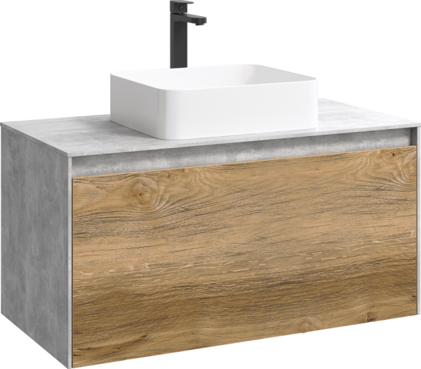 Тумба с раковиной Aqwella 5 stars Mobi 100 бетон светлый, дуб балтийский