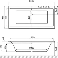 Акриловая ванна Excellent Pryzmat Nano 160x75 см, встраиваемая, с гидромассажем, белая, с каркасом, со сливом-переливом, фурнитура золото