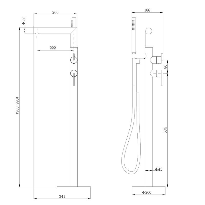 Напольный смеситель для ванны с душем Abber Perfekte 316 AF8A15BG С ВНУТРЕННЕЙ ЧАСТЬЮ, брашированное золото