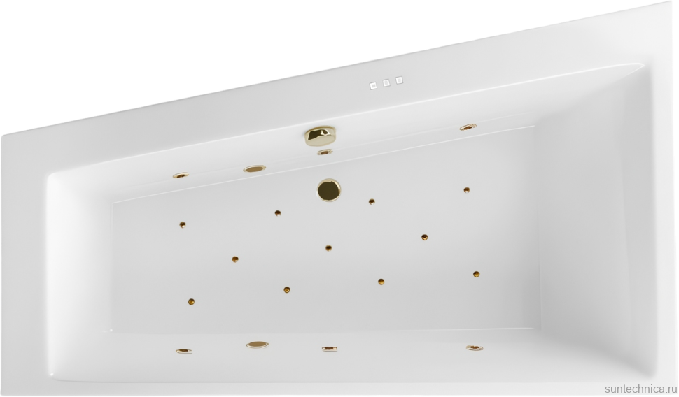 Акриловая ванна Excellent Sfera Relax L 170x100 см, угловая, левая, встраиваемая, с гидромассажем, белая, асимметричная, с каркасом, со сливом-переливом, фурнитура бронза