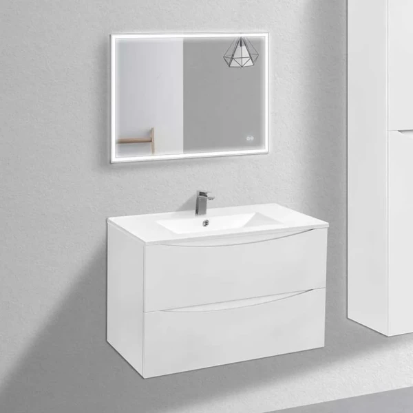 Мебель для ванной комнаты Vincea Mia 80 белая глянцевая, раковина VBS-13980