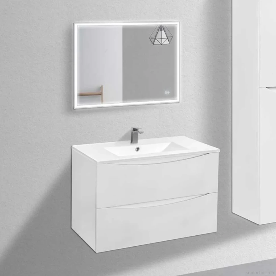 Мебель для ванной комнаты Vincea Mia 80 белая глянцевая, раковина VBS-13980
