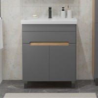 Тумба с раковиной SanStar Модена 70 напольная, графит софт, дуб вотан, раковина Фостер 70