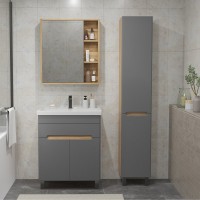 Тумба с раковиной SanStar Модена 70 напольная, графит софт, дуб вотан, раковина Фостер 70