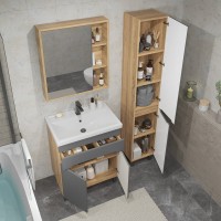 Тумба с раковиной SanStar Модена 70 напольная, графит софт, дуб вотан, раковина Фостер 70