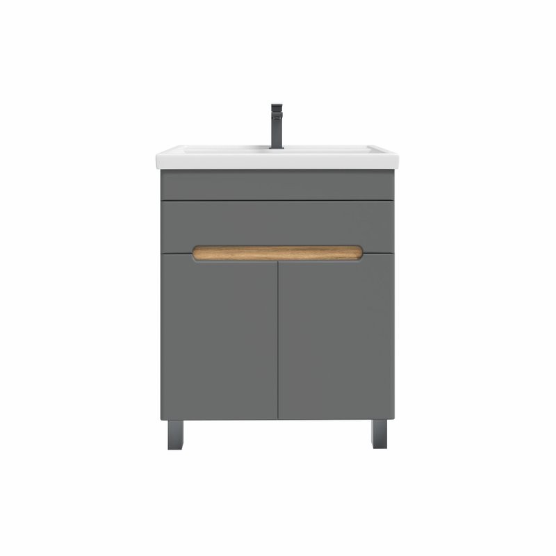 Тумба с раковиной SanStar Модена 70 напольная, графит софт, дуб вотан, раковина Фостер 70