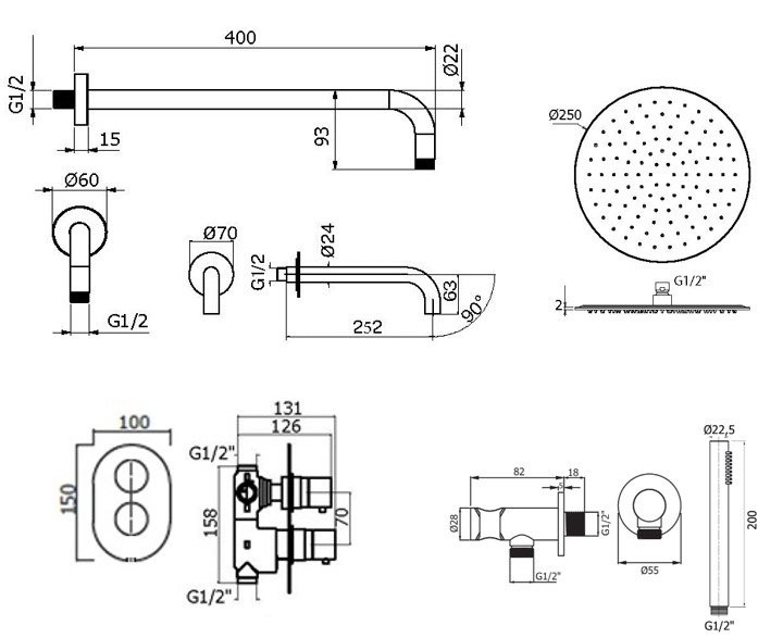 Душевой комплект Plumberia Selection Ixo KITXOT19NO260 С ВНУТРЕННЕЙ ЧАСТЬЮ, черный матовый