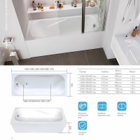 Акриловая ванна 1MarKa Classic A Премиум 150x70 см, пристенная, белая, с каркасом, с экраном, со сливом-переливом