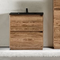 Тумба с раковиной Sancos Libra Floor 80 дуб чарльстон, черная раковина CN7005MB