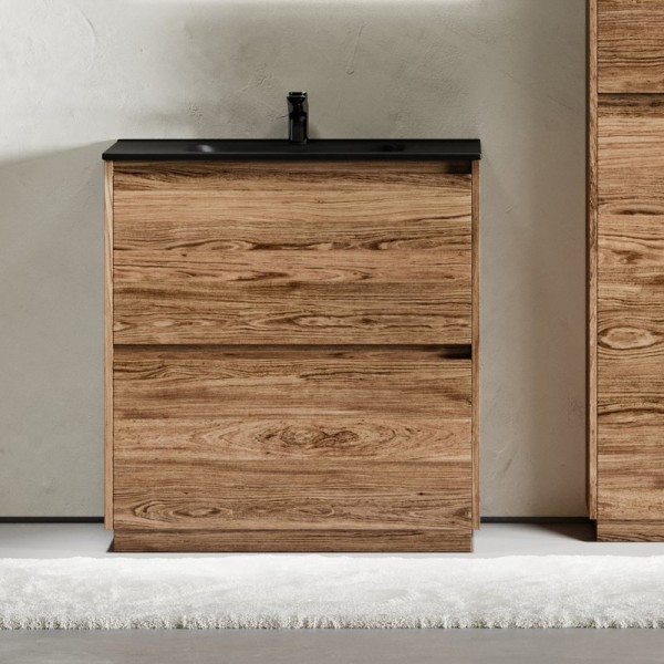 Тумба с раковиной Sancos Libra Floor 80 дуб чарльстон, черная раковина CN7005MB