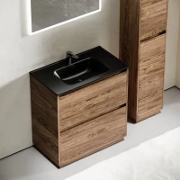 Тумба с раковиной Sancos Libra Floor 80 дуб чарльстон, черная раковина CN7005MB