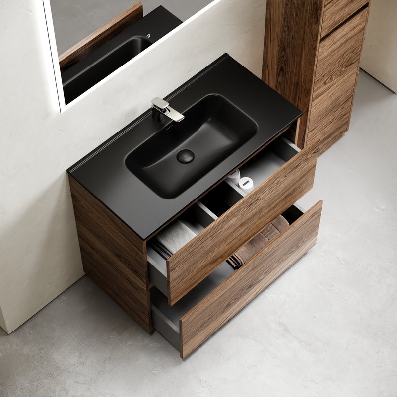 Тумба с раковиной Sancos Libra Floor 80 дуб чарльстон, черная раковина CN7005MB