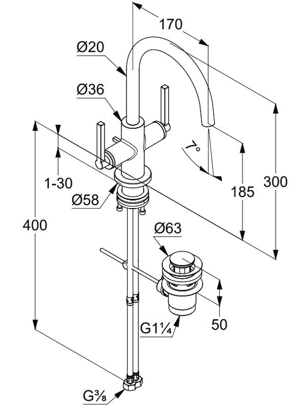 Смеситель для раковины Kludi Nova Fonte Puristic 20118N015 брашированное золото PVD