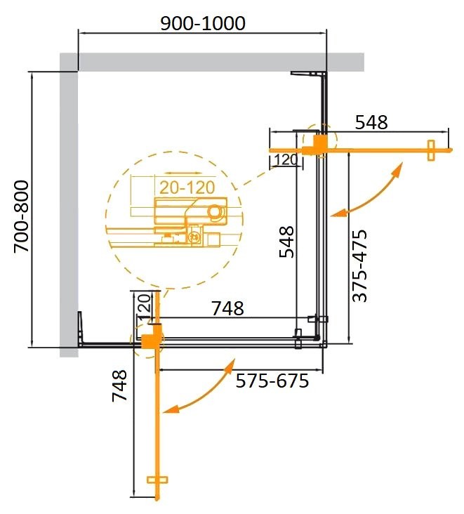 Душевой уголок Cezares Slider AH 2 70/80-90/100 C BORO профиль брашированное золото, стекло прозрачное