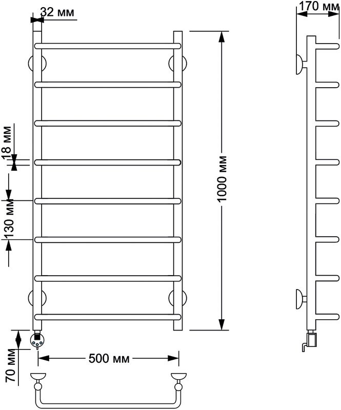 Полотенцесушитель электрический Secado Мерида 1 105x55 см, подключение справа, бронза, лесенка, латунь