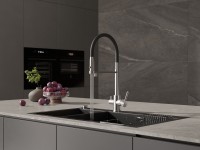 Смеситель для кухни Cersanit Zen 68259 с гибким изливом, сатин, черный