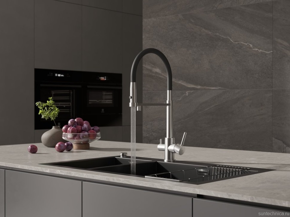 Смеситель для кухни Cersanit Zen 68259 с гибким изливом, сатин, черный