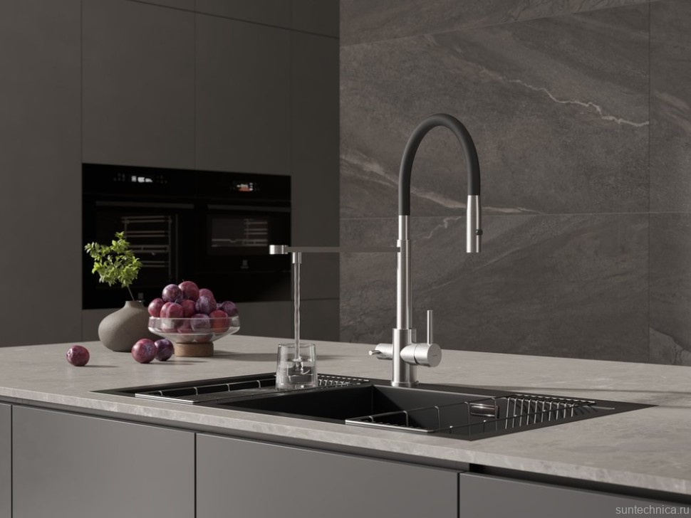 Смеситель для кухни Cersanit Zen 68259 с гибким изливом, сатин, черный