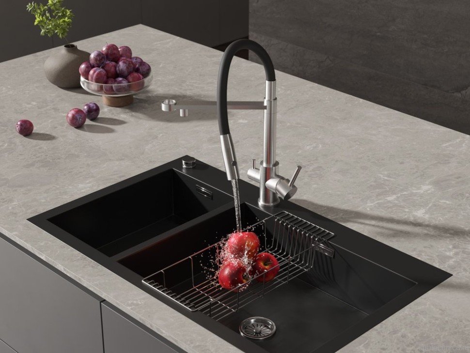 Смеситель для кухни Cersanit Zen 68259 с гибким изливом, сатин, черный