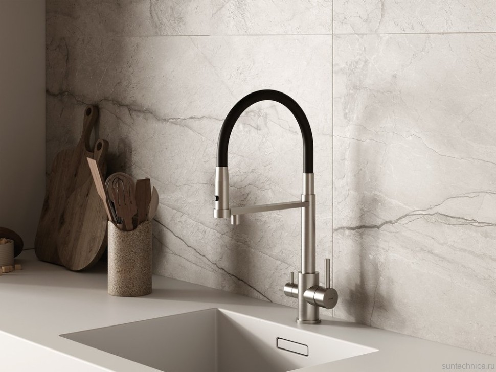 Смеситель для кухни Cersanit Zen 68259 с гибким изливом, сатин, черный