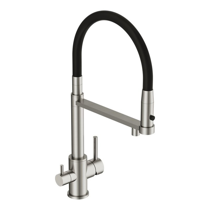 Смеситель для кухни Cersanit Zen 68259 с гибким изливом, сатин, черный