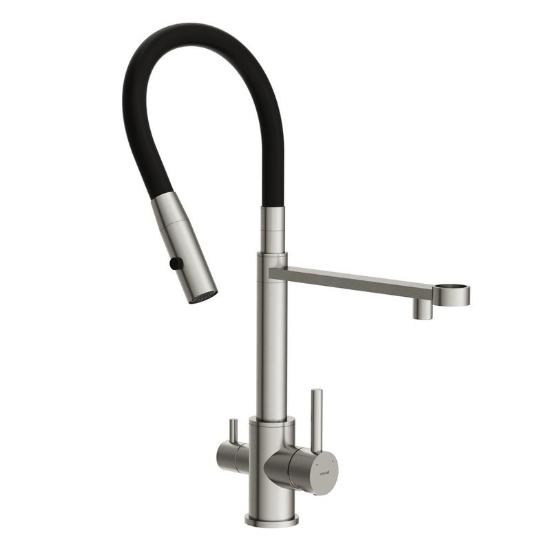 Смеситель для кухни Cersanit Zen 68259 с гибким изливом, сатин, черный