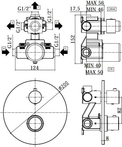 Термостатический смеситель встраиваемый Paffoni Light LIQ019HGSP С ВНУТРЕННЕЙ ЧАСТЬЮ, для ванный с душем, брашированное медовое золото