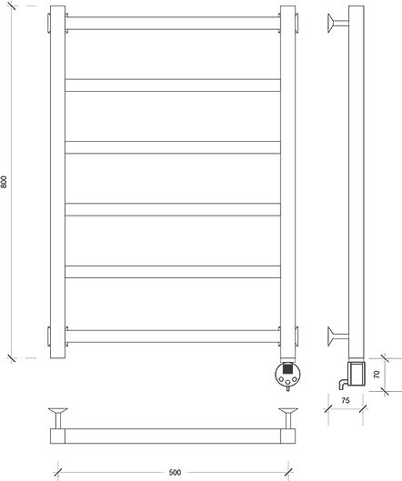 Полотенцесушитель электрический Secado Корато 1 85x55 см, подключение справа, матовый черный, лесенка