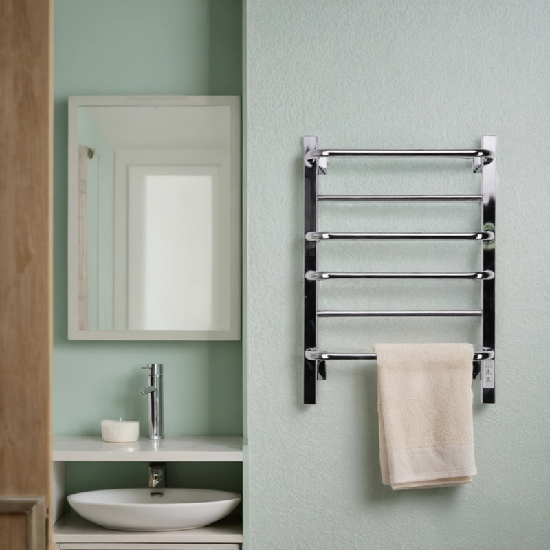 Полотенцесушитель электрический Comfysan Puro-K EC-6 60x45 см, скрытое подключение справа, слева, хром, лесенка, из стали, с полкой