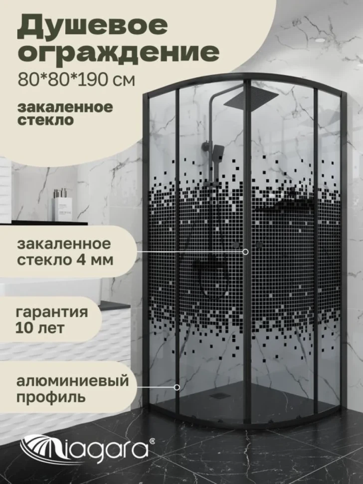Душевая перегородка Niagara Eco NG-1003-14BLACK (80x80x190 см)