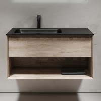 Мебель для ванной комнаты Sancos Marmi 1.0 100 L черная раковина, дуб галифакс натуральный