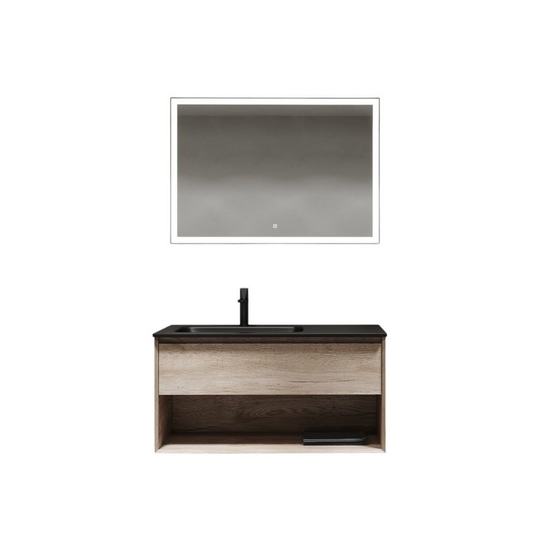 Мебель для ванной комнаты Sancos Marmi 1.0 100 L черная раковина, дуб галифакс натуральный