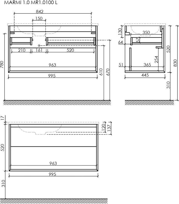 Мебель для ванной комнаты Sancos Marmi 1.0 100 L черная раковина, дуб галифакс натуральный