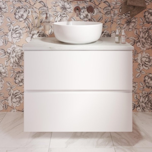 Тумба под раковину со столешницей STWORKI Колдинг 80 белая, сатиновая светло-серая