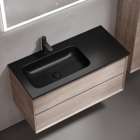 Тумба с раковиной Sancos Marmi 2.0 100 L черная раковина, дуб галифакс натуральный