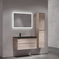 Тумба с раковиной Sancos Marmi 2.0 100 L черная раковина, дуб галифакс натуральный