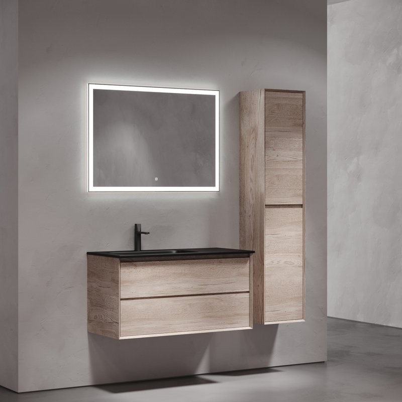 Тумба с раковиной Sancos Marmi 2.0 100 L черная раковина, дуб галифакс натуральный