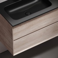 Тумба с раковиной Sancos Marmi 2.0 100 L черная раковина, дуб галифакс натуральный