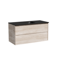 Тумба с раковиной Sancos Marmi 2.0 100 L черная раковина, дуб галифакс натуральный