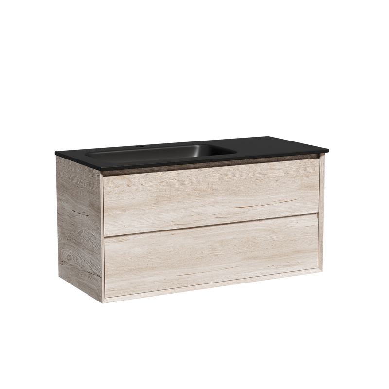 Тумба с раковиной Sancos Marmi 2.0 100 L черная раковина, дуб галифакс натуральный