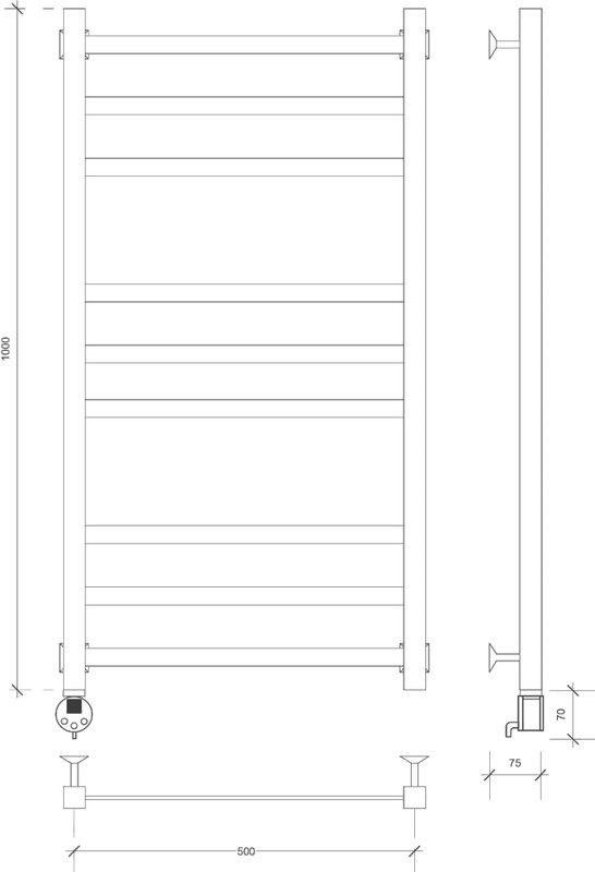 Полотенцесушитель электрический Secado Корсико 3 , 105x55 см, скрытое подключение слева, матовый черный, лесенка