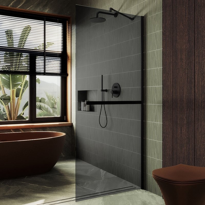 Душевая перегородка Maybahglass MGD-717-6ш 119 см, профиль черный, стекло графит