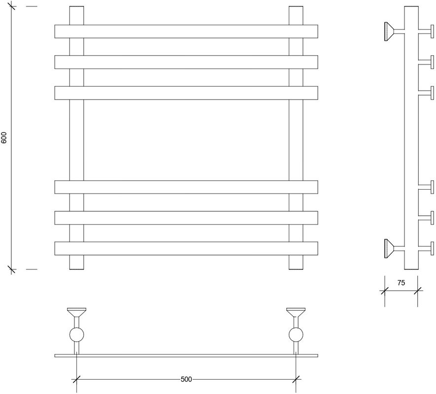 Полотенцесушитель водяной Secado Понтида Плюс 60x60 см, матовый черный, лесенка