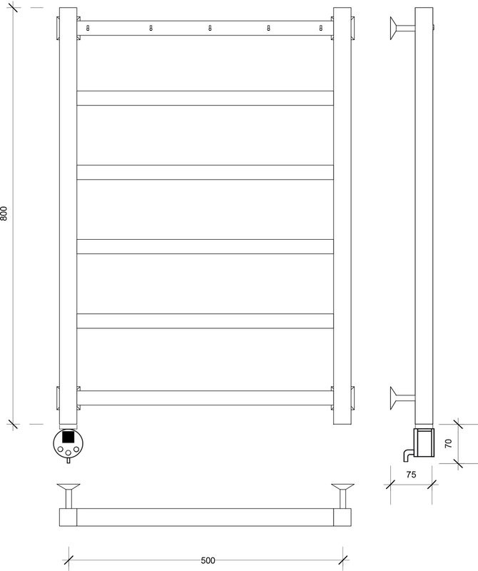 Полотенцесушитель электрический Secado Корсико 1 К 85x55 см, подключение слева, матовый черный, лесенка