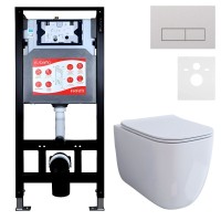 Комплект 3 в 1 Унитаз подвесной Esbano ESUPGARAW + Инсталляция Fram + Кнопка ESINMTP21ST цвет сатин