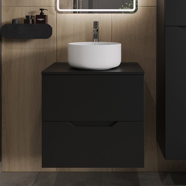 Тумба с раковиной Orange Line 60 подвесная, 2 ящика, матовая черная с раковиной B07-345W