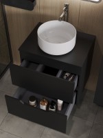 Тумба с раковиной Orange Line 60 подвесная, 2 ящика, матовая черная с раковиной B07-345W