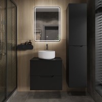 Тумба с раковиной Orange Line 60 подвесная, 2 ящика, матовая черная с раковиной B07-345W